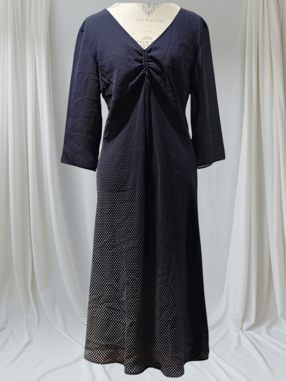 Vintage ICE White Polka Dot Blue 3/4 Sleeved Sheer Like Dress